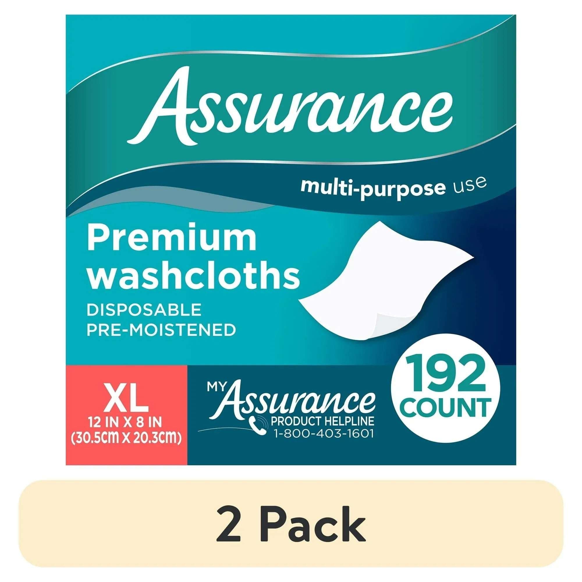 Assurance Disposable and Pre-Moistened Premium Extra Large Washcloths for Adults, 192 Count