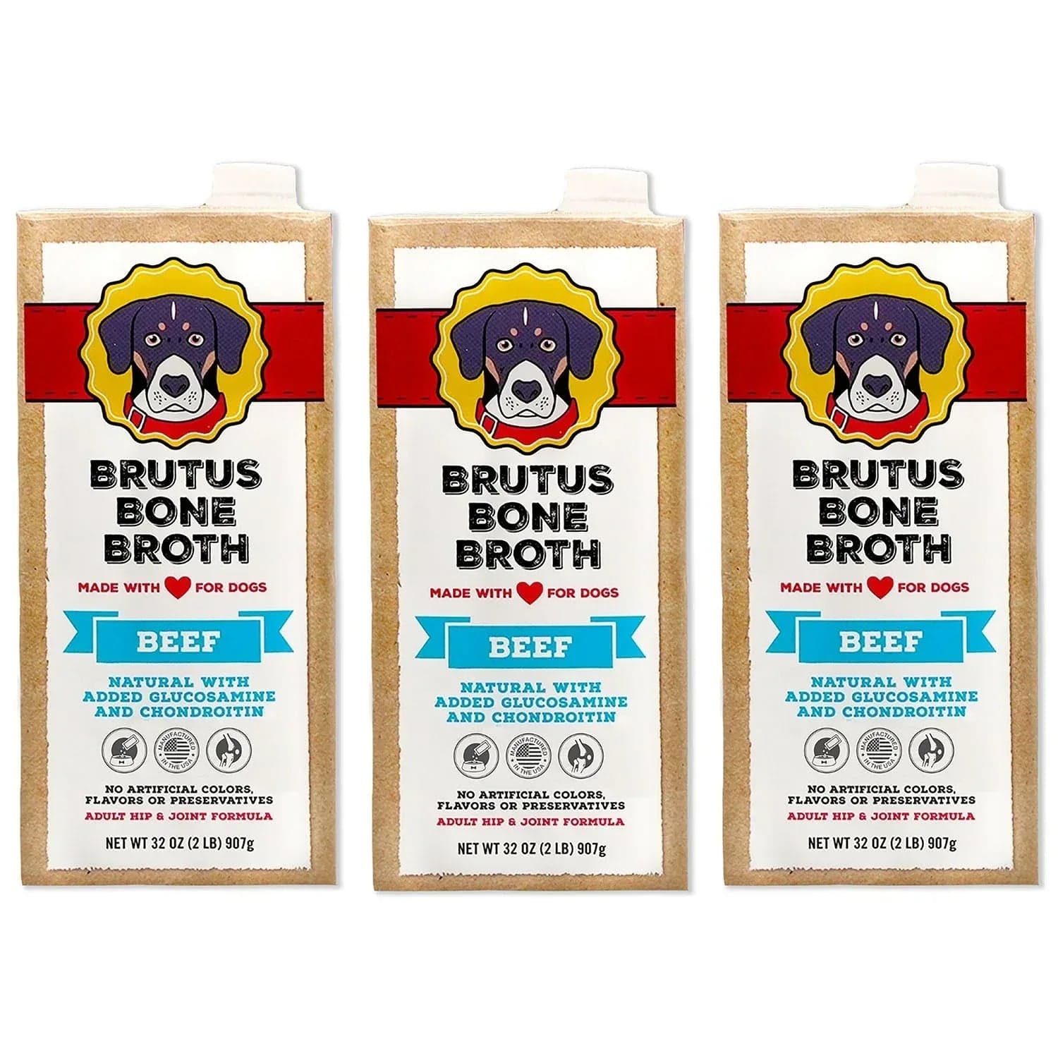 Brutus Bone Broth, Beef Bone Broth Adult Dog Meal Topper, 32 oz., 3 pk.