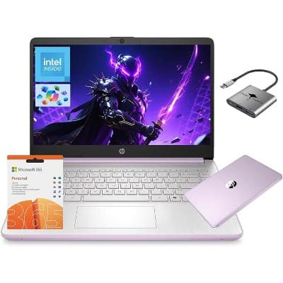 HP 14" Laptop, Intel Processor N150(Beat i3) 4GB RAM 128GB UFS, 1-Year Office 365 Copilot AI Win11 WiFi6, Honey Lavender