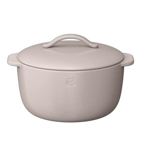 Beautiful 1 QT Stoneware Covered Casserole Dish, Porcini Taupe by Drew Barrymore