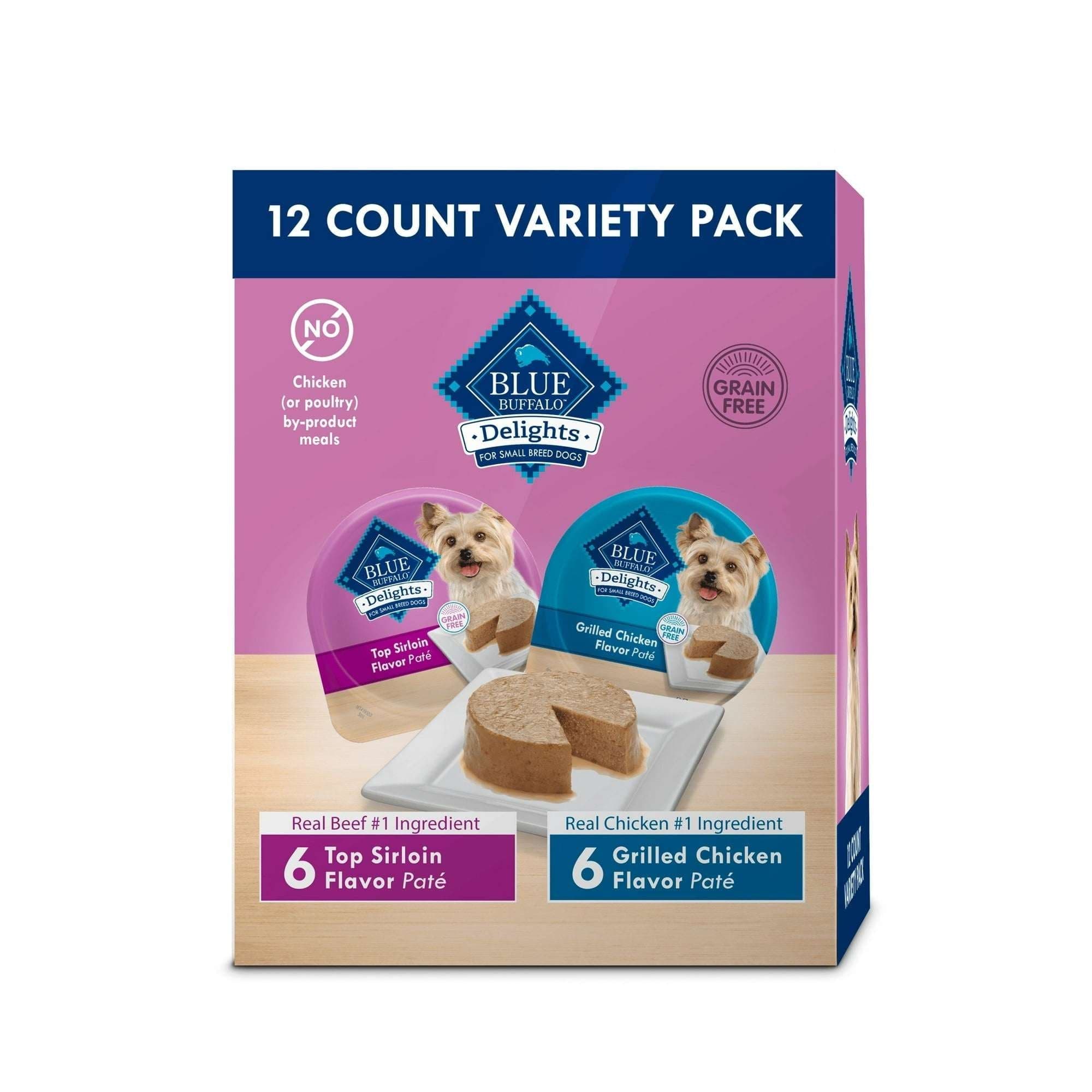 Blue Buffalo Delights Small Breed Natural Wet Dog Food Variety Pack, 3.5 oz Cups, 12 Count