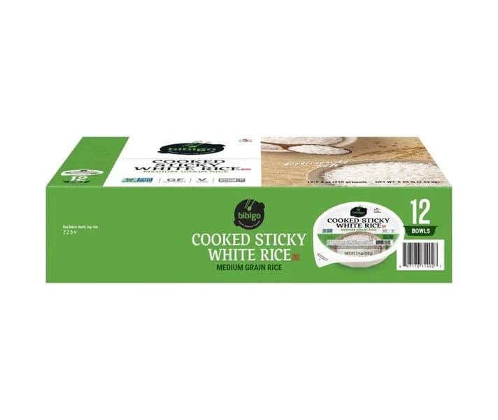 Bibigo Korean Style Cooked Sticky White Rice Bowl, 7.4 oz, 12 pack