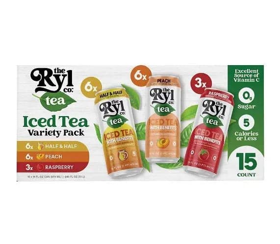 Ryl Iced Tea Variety Pack, Half & Half, Peach, Raspberry, 15 pk./16 oz.