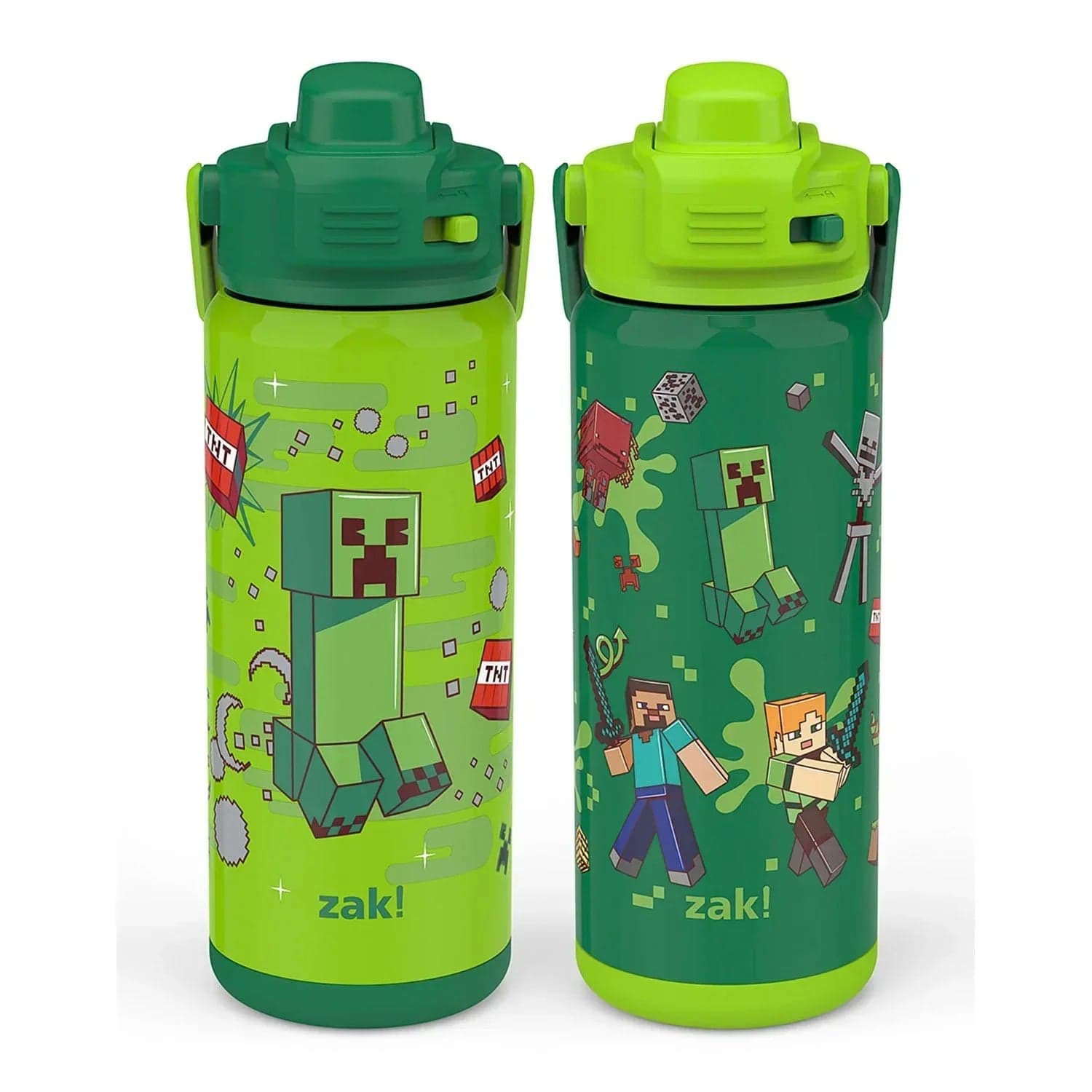 Zak Designs Beacon Stainless Steel Straw Bottle, 20 oz, Double-Wall Insulated, Kids, 2 Pack