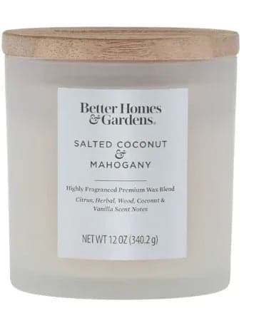 Better Homes & Gardens 12 oz Salted Coconut & Mahogany Scented 2-Wick Frosted Jar Candle